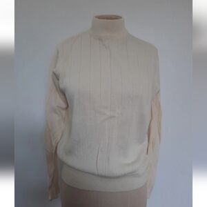 VTG Jennifer Moore Size L Knit Sweater Long Sleeves Mock Neck Ivory Wool Blend